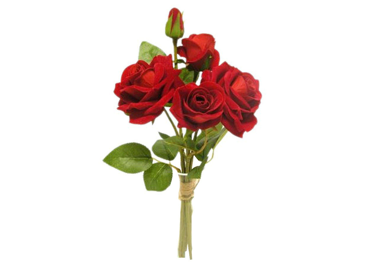 Mazzo di rose colore rosso x 5 effetto vellutato 37cm