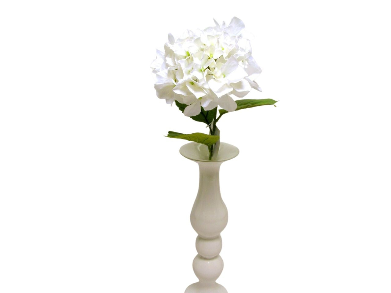 Ortensia singola spruzzata con 3 foglie misura 73cm colore crema