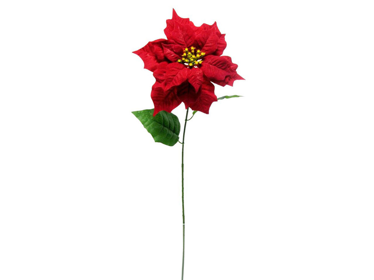 Fiore di poinsettia spruzzato con 2 foglie misura 70cm colore rosso