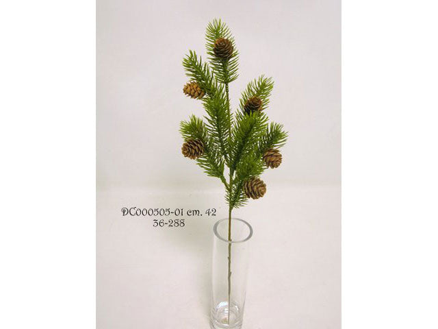Ramo di pino spruzzato con pigne verde 42cm