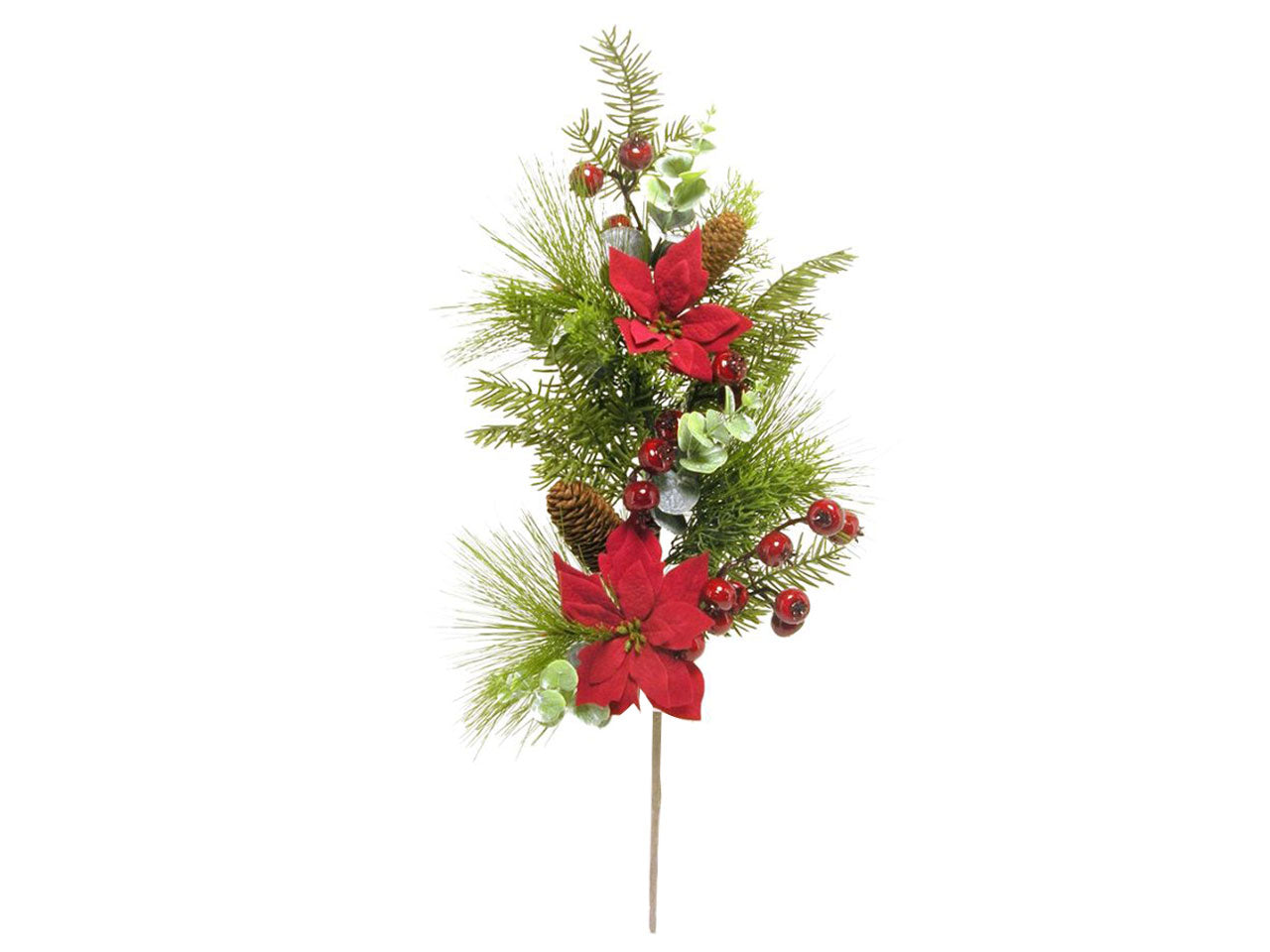 Mazzo di poinsettia con pigne spruzzato misura 71cm colore rosso