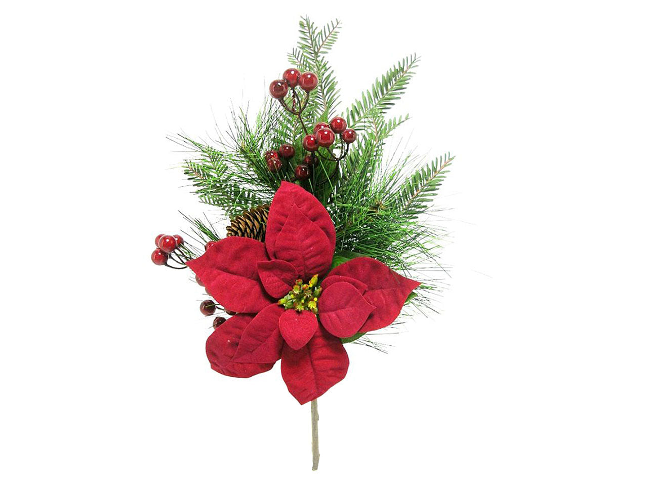 Mazzo di poinsettia con bacche e pigne spruzzato misura 47cm colore rosso