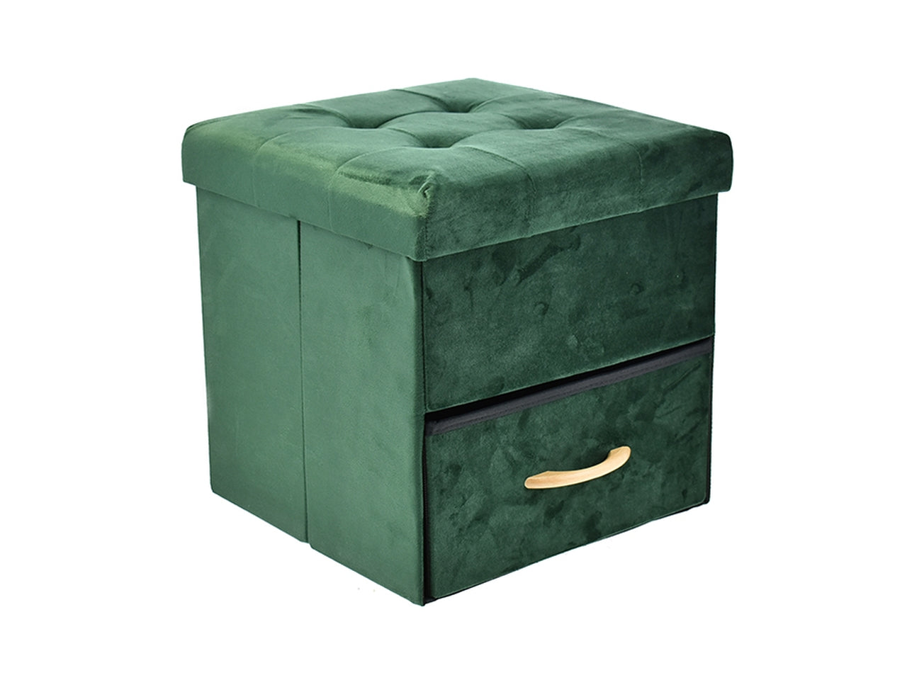 Pouf in velluto con cassetto 38x38cm verde scuro