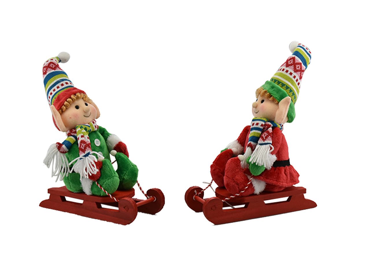 Elfo boy&girl con slitta misura 40cm colore rosso e verde