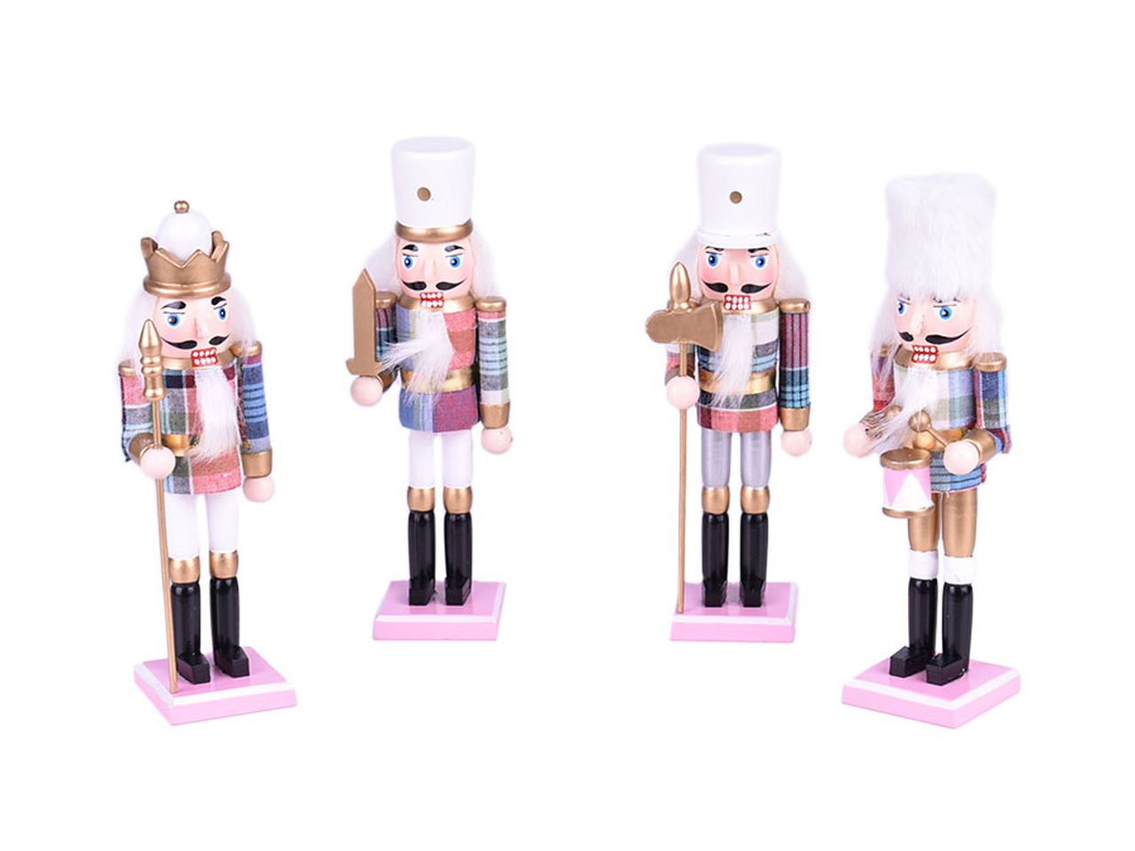 Schiaccianoci misura 12cm fantasia scozzese e bianco in 4 assortimenti