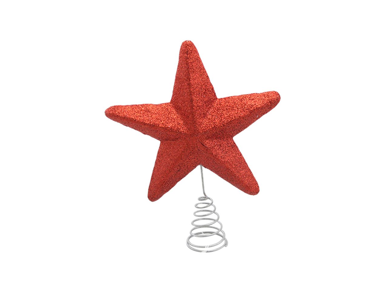 Puntale natalizio per albero a forma di stella glitterato misura 26cm colore rosso