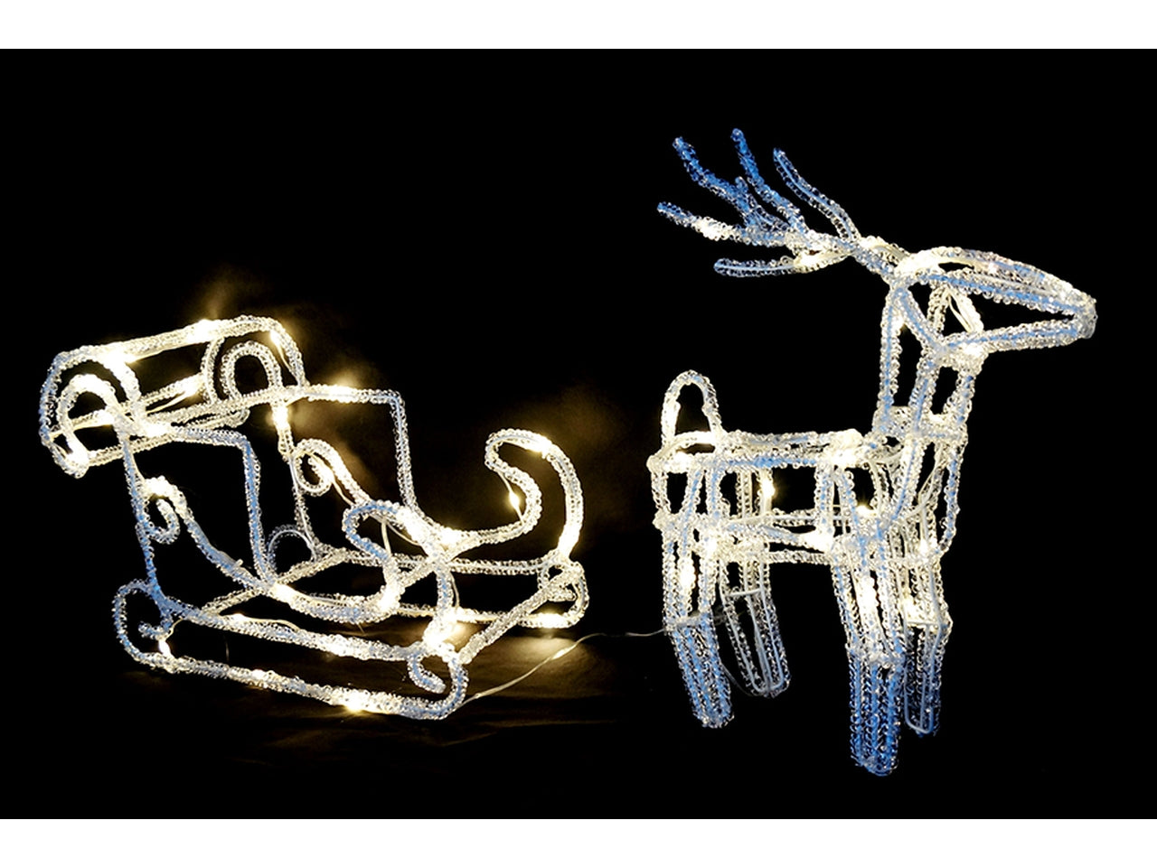 Set renna con slitta l.45+26cm per uso esterno - bianco caldo