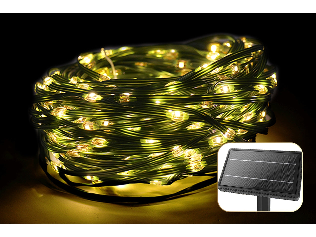 Serie da 200 led soft solar 20mt+1 con 8 funzioni cavo verde - caldo