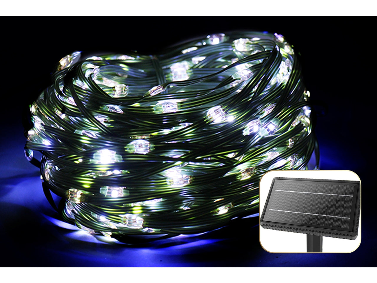 Serie da 300 led soft solar 30mt+1 con 8 funzioni cavo verde - bianco