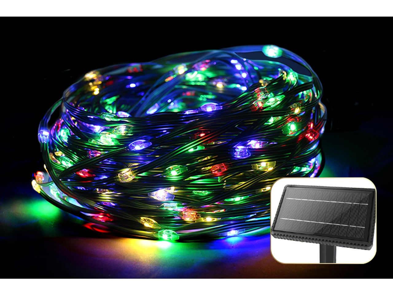 Serie da 300 led soft solar 30mt+1 con 8 funzioni cavo verde - multicolor