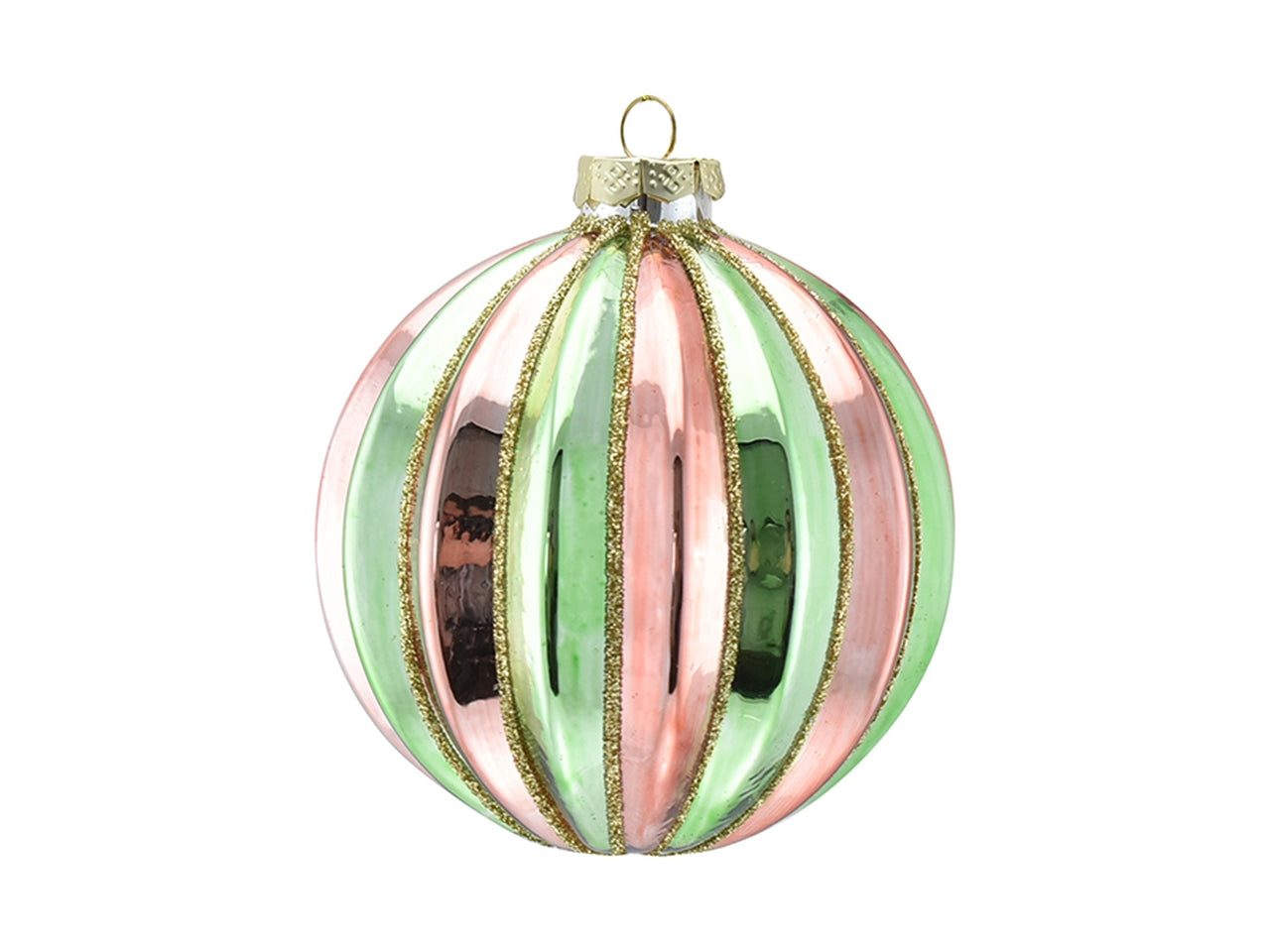 Palla natalizia in vetro d.10cm - rosa/verde