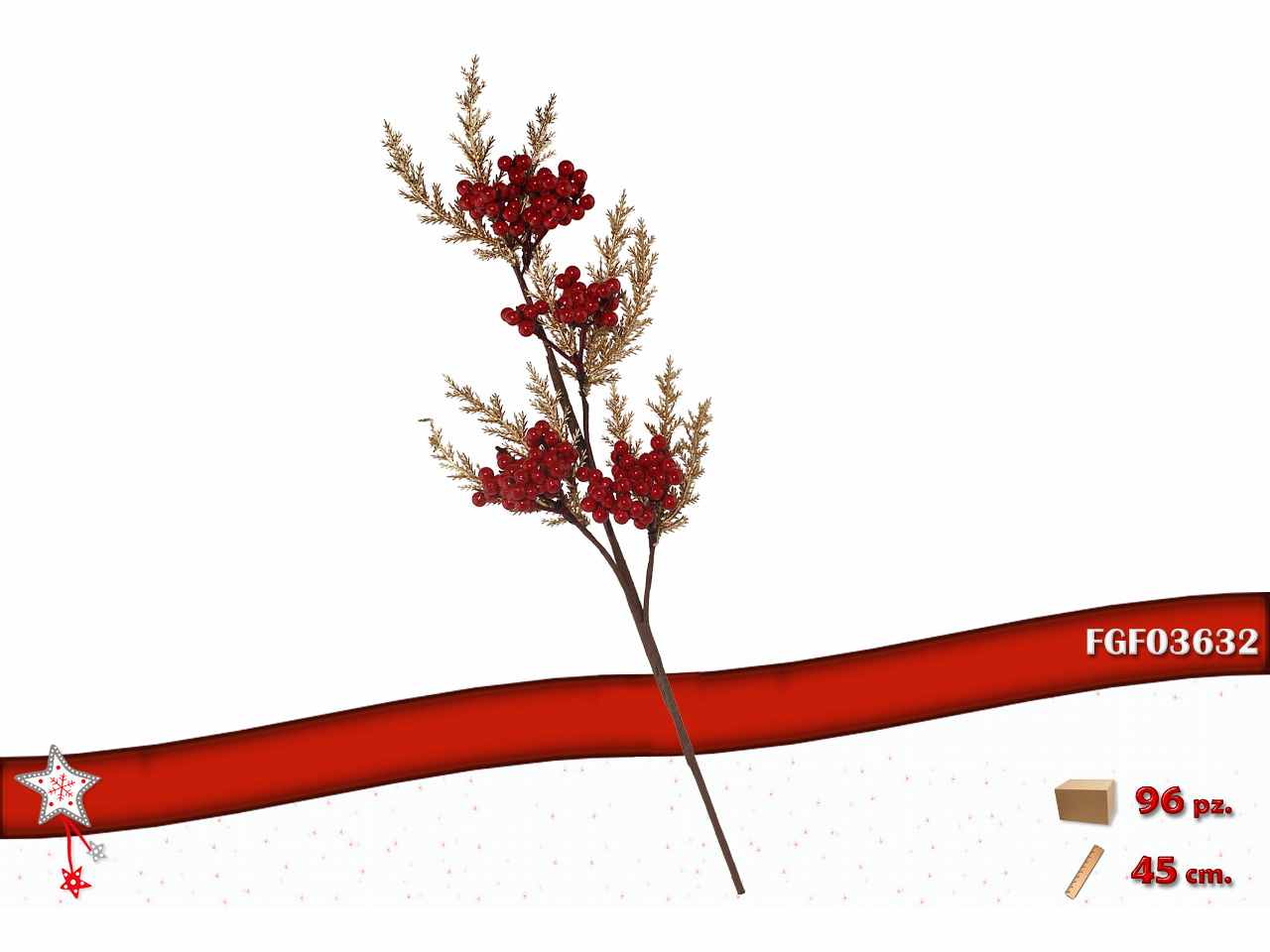 Ramo oro con bacche rosse 45cm