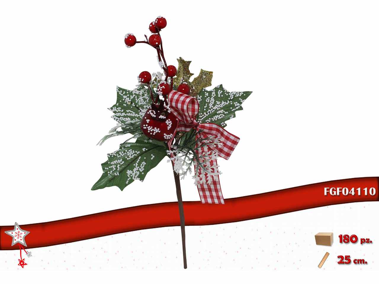 Pick con bacche rosse e decorazioni