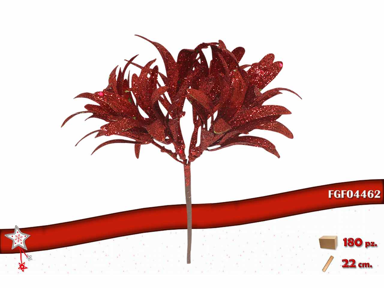 Fiore glitterato rosso 22cm