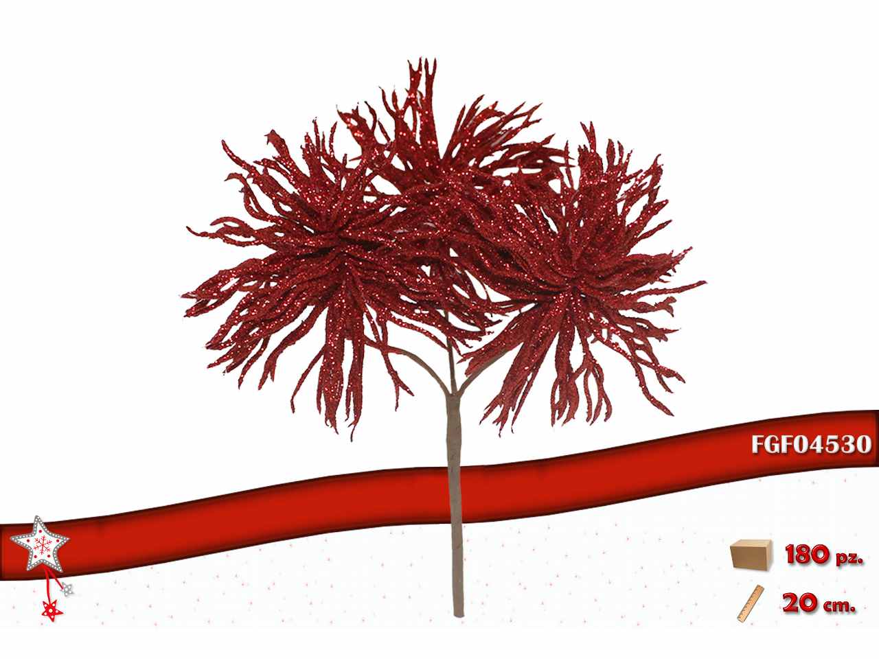Fiore  glitterato rosso 20cm