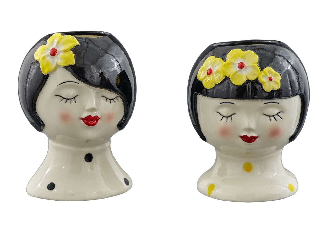 Vasetto figura viso di donna con fiori gialli 2 assortimenti