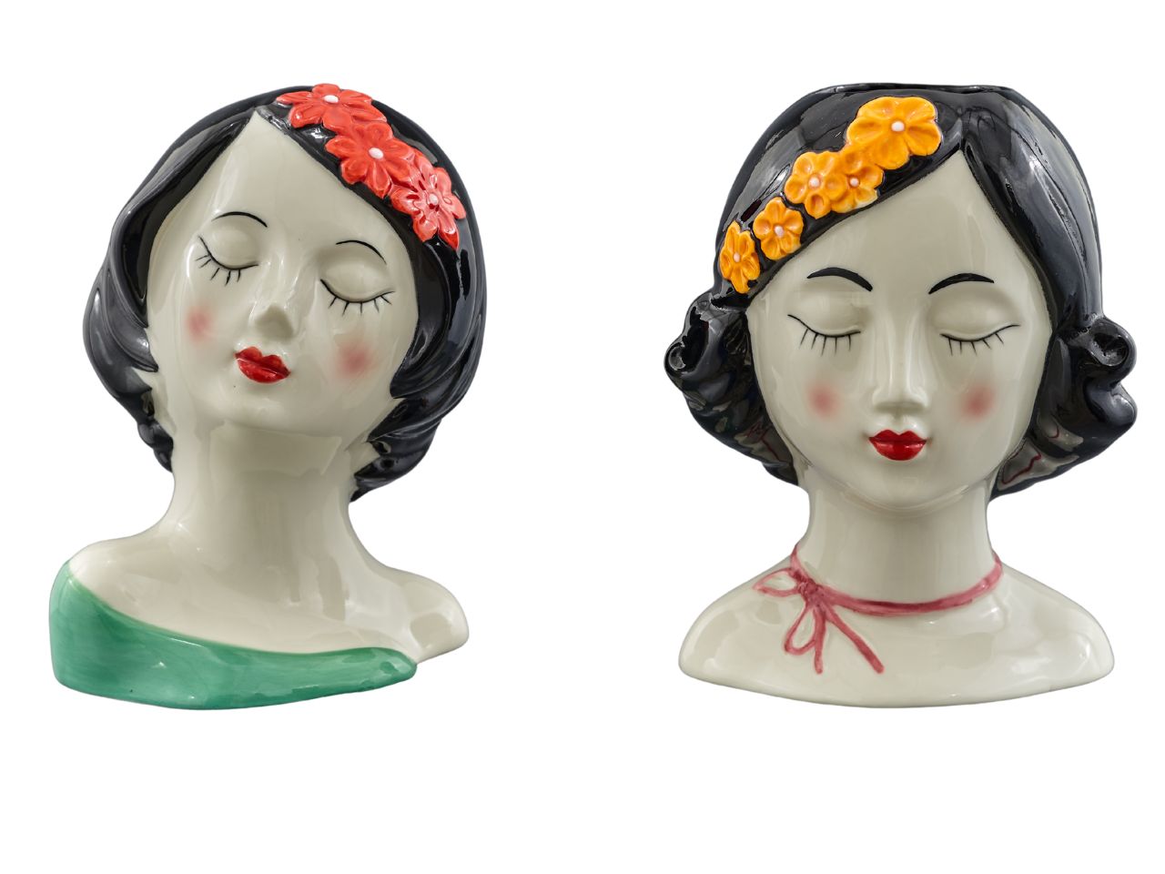 Vasetto figura viso di donna con rose 2 assortimenti