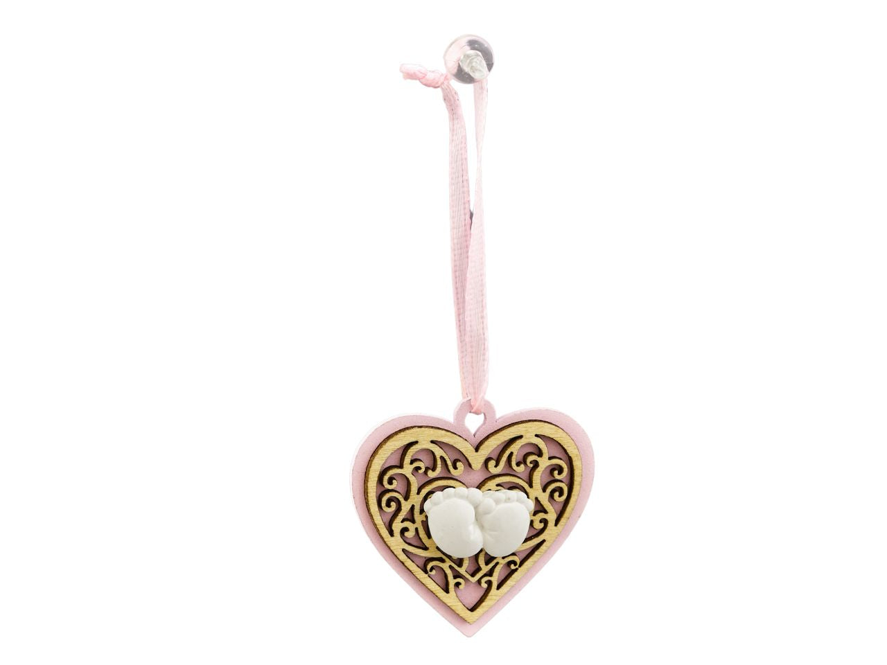 Appendino cuore in lengo rosa e piedi in gesso