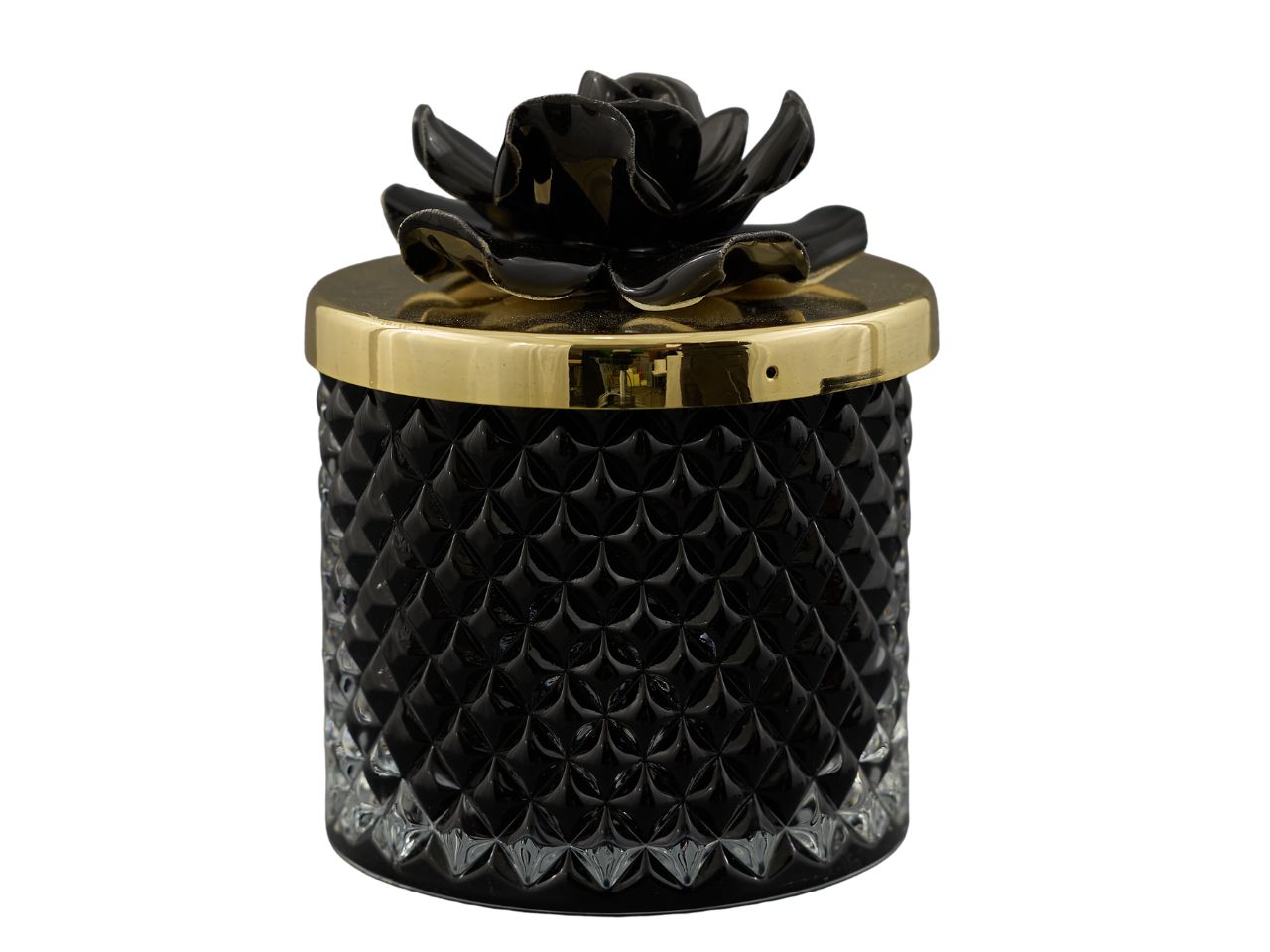 Candela nera diamond con fiore