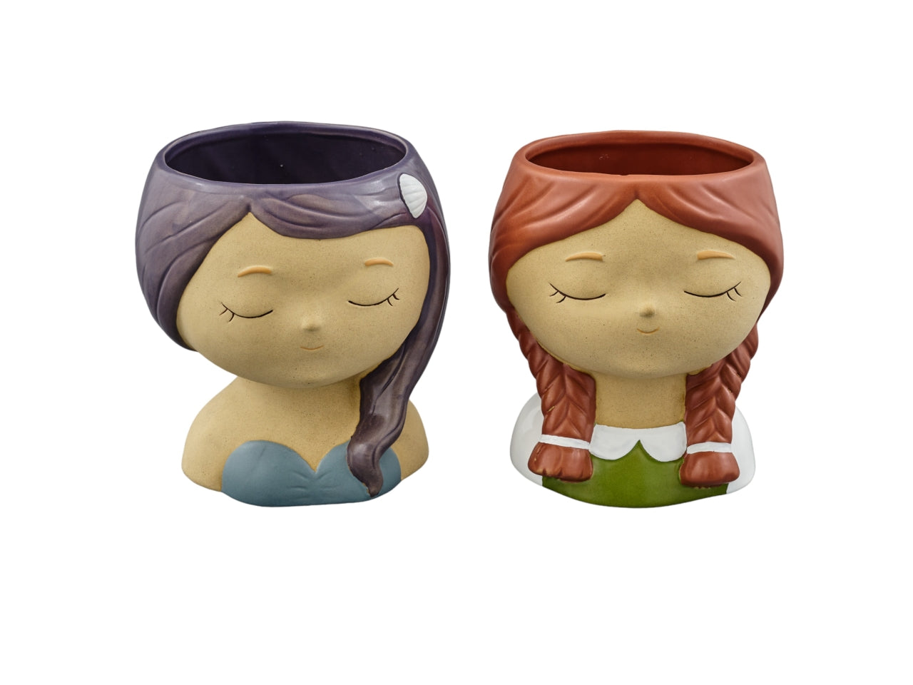 Vaso con viso ragazza conchiglia e treccia media assortito misura 15,6x15x16,2cm