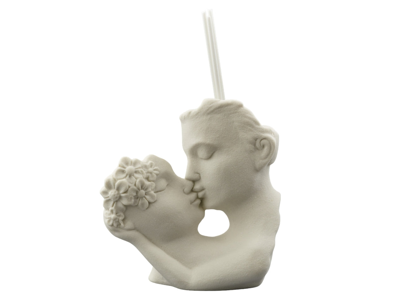 Profumatore Bomboniera 'Bacio di Coppia', Porcellana Gessata bianca, 12x6x12cm - Ideale per Matrimoni e Anniversari