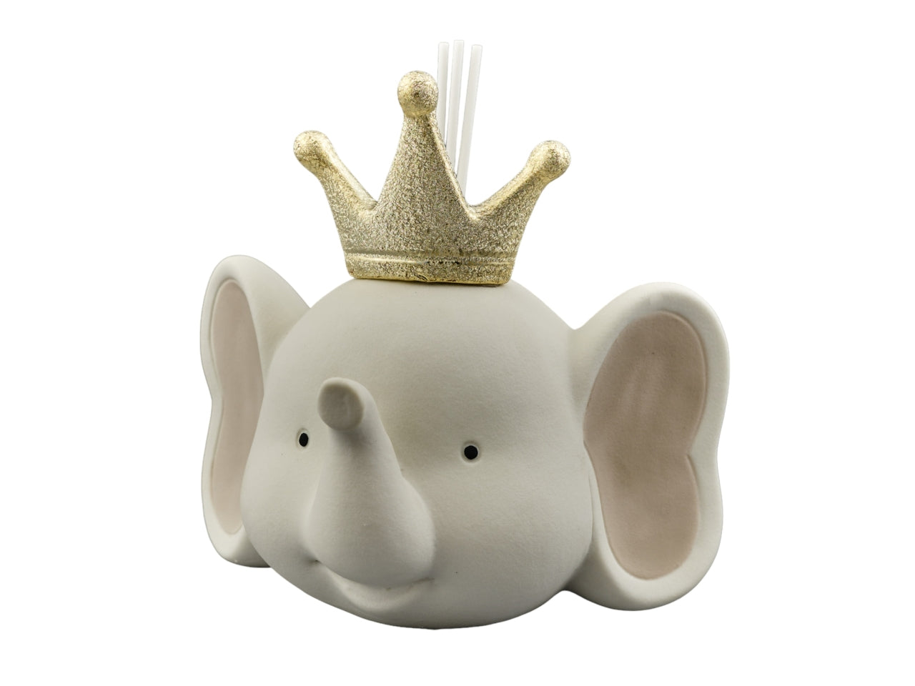 Profumatore Bomboniera Bimbi Elefante con Corona - Porcellana Gessata, Design Italiano, Perfetto per Nascita e Battesimo - 16x13x16cm