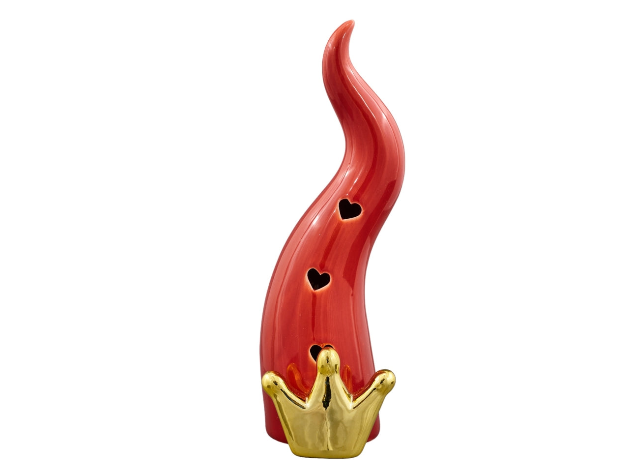 Corno Portafortuna rosso con LED - Design Italiano, Dettagli Cuore Dorato e Luce Calda, Ideale per Laurea, by Melograno - 14cm