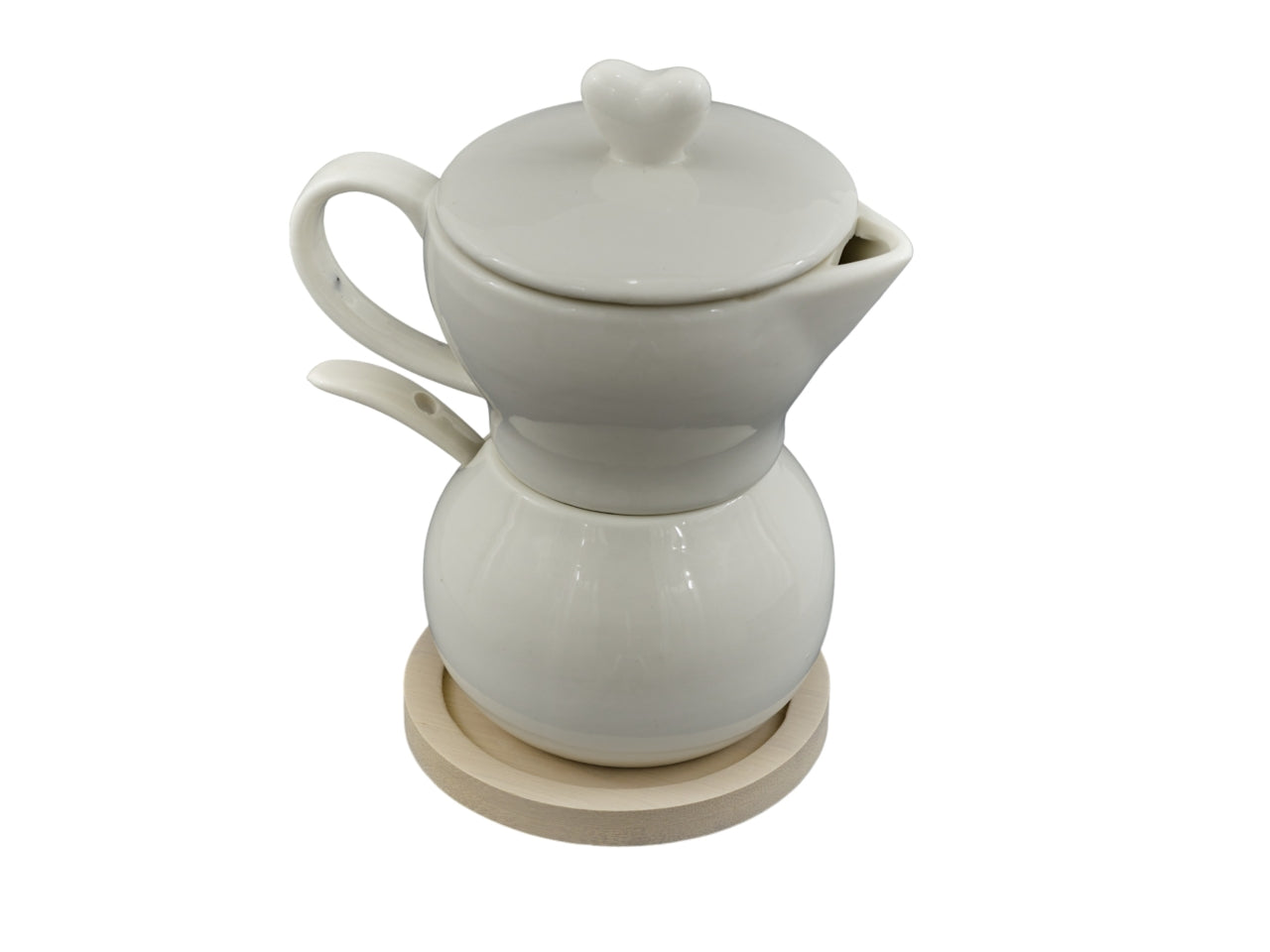 Zuccheriera e lattiera in ceramica con base in legno bomboniera Shabby Chic 8,5x15 cm - Melograno