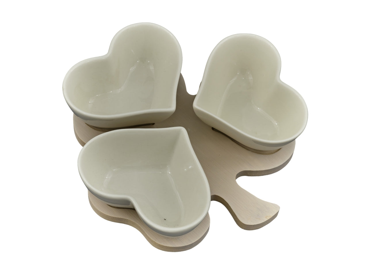 Antipastiera trifoglio cuore ceramica legno bomboniera Shabby Chic con scatola regalo - 18x18x5cm - Melograno