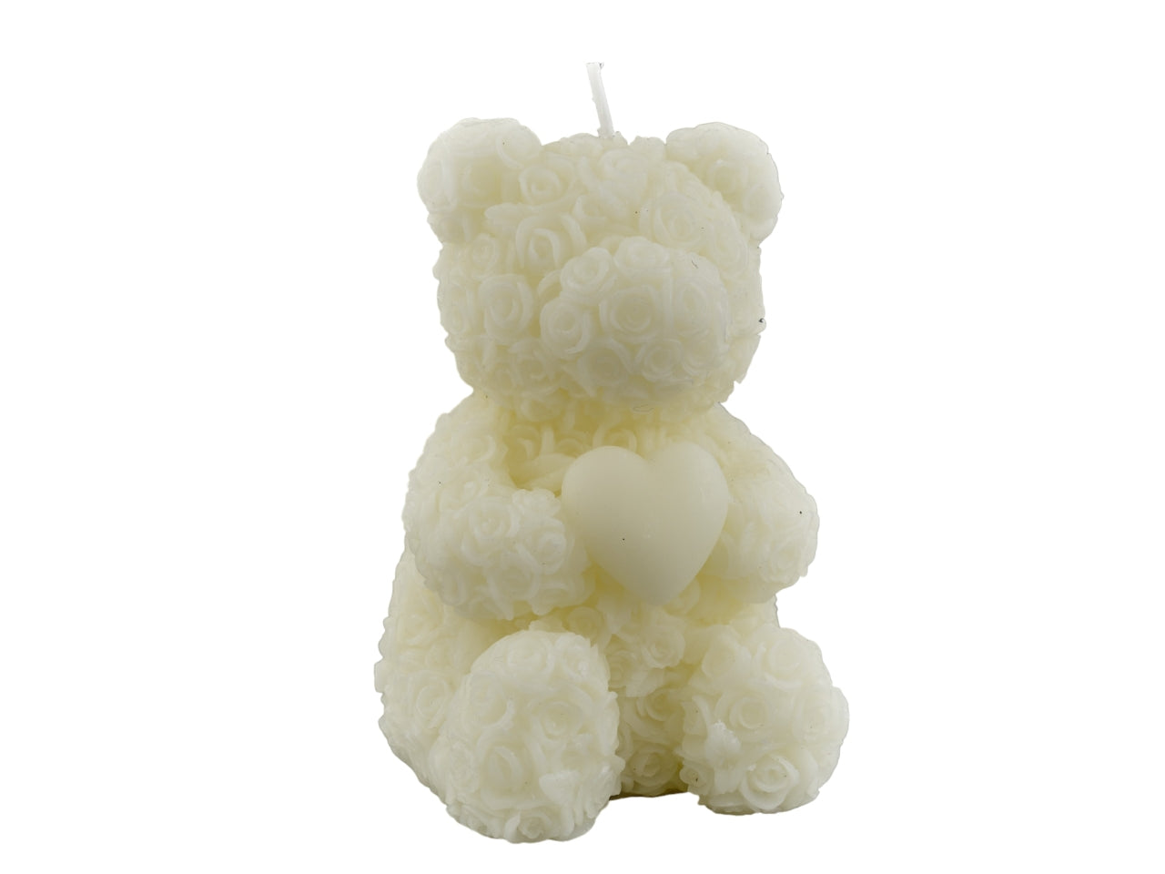 Candela Orsetto Bianco per Bomboniera Nascita e Battesimo - Dettagli di Rose, Perfetta per Celebrazioni - 6,5x8x10,5 cm