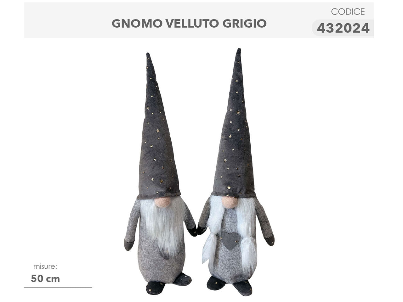 Gnomo in velluto grigio 50cm