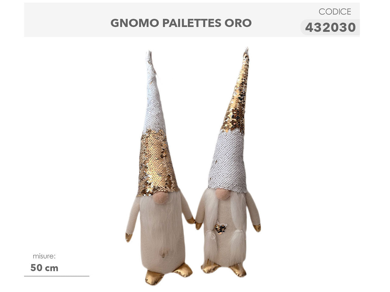Gnomo con paillettes oro 50cm