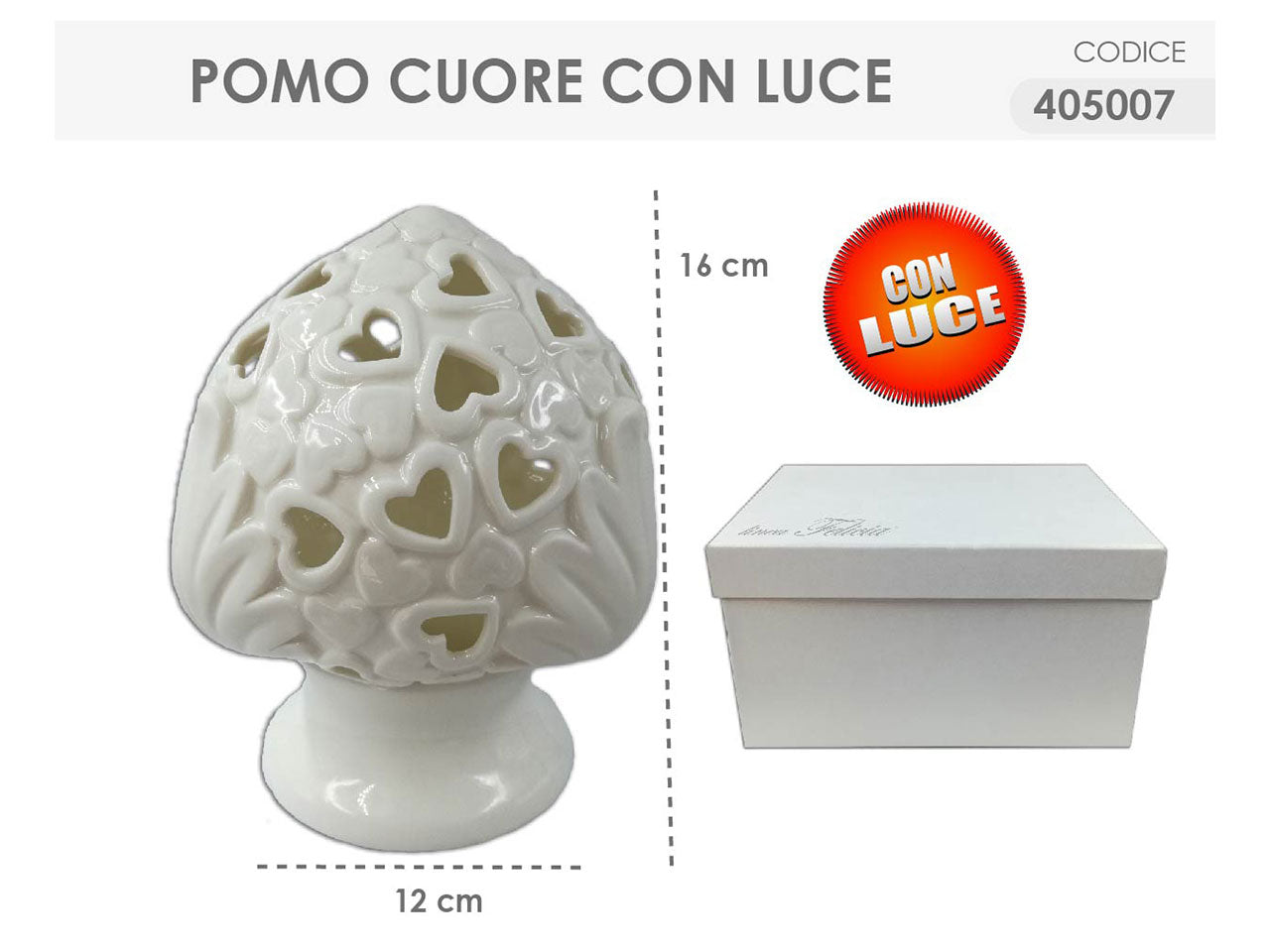 Pomo cuore con luce 16cm