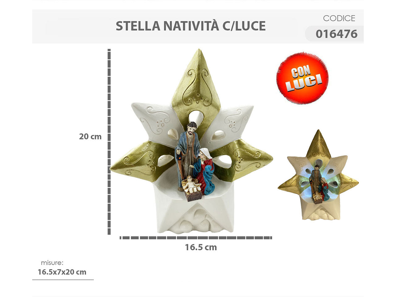 Stella nativita' 16.5x7x20cm con luci