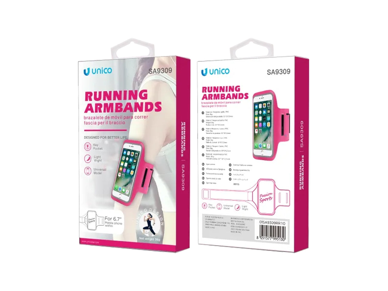 Fascia braccio sportiva per telefoni - rosa rossa - pvc e neoprene - adatto per telefoni cellulari 6,7 pollici - Unico