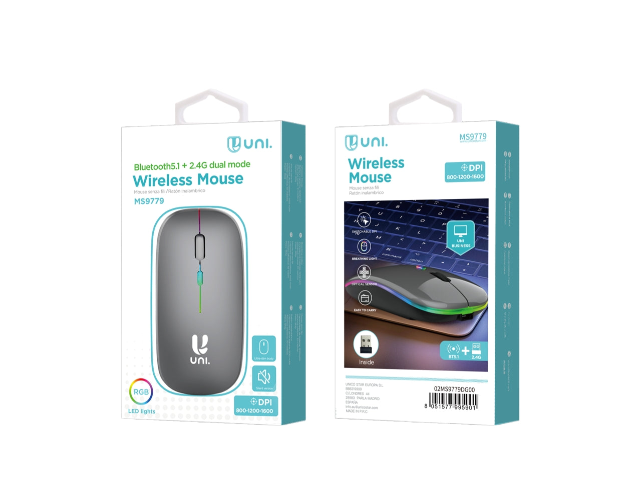 Mouse wireless con illuminazione a doppia modalita' uni-2.4g