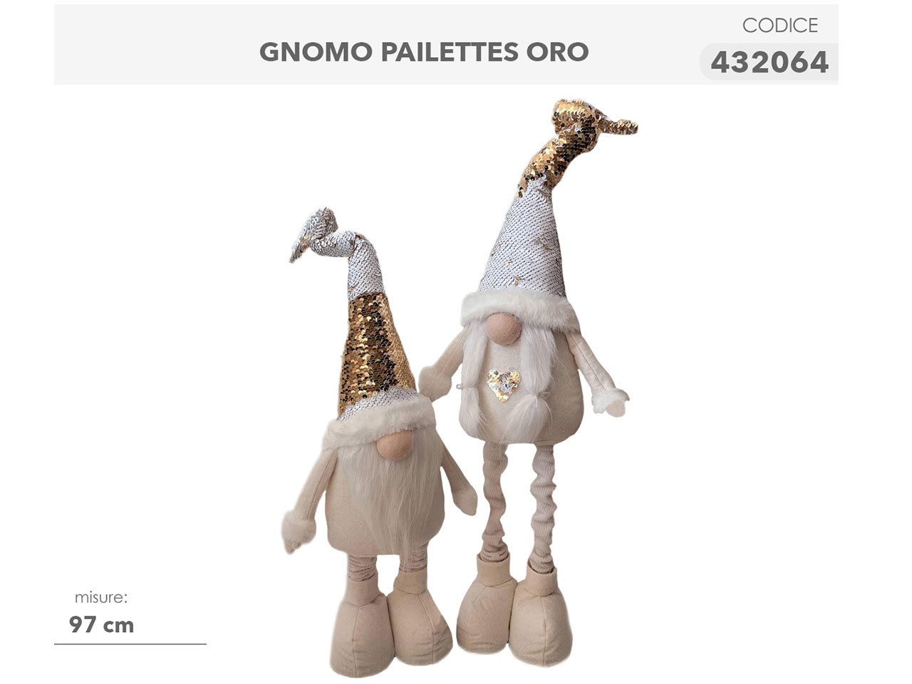Gnomo con paillettes oro 97cm