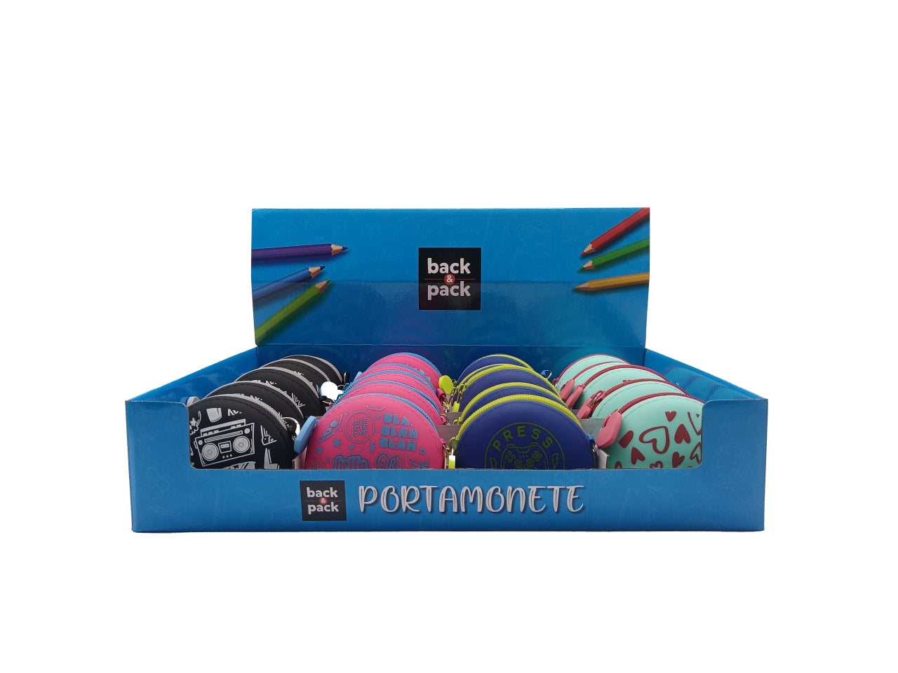 Portamonete con portachiavi in silicone colori assortiti 7.5x9 cm - Back & Pack