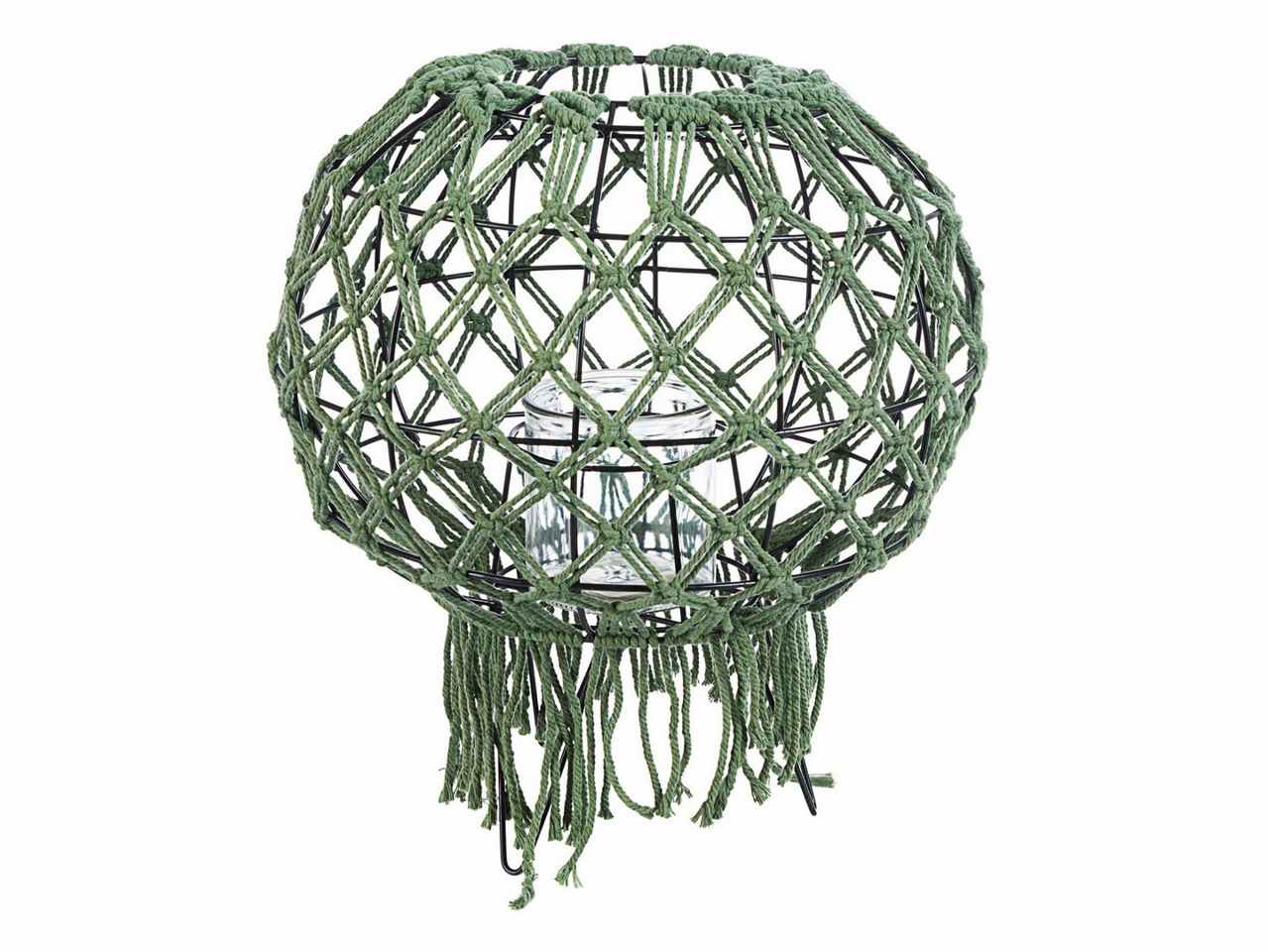 Lanterna stile fusion in macrame metallo e vetro colore verde d.35,5xh.38cm