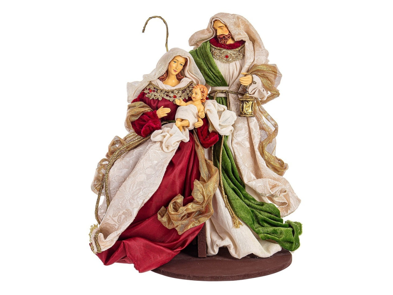 Statua natività Sacra Famiglia in resina, poliestere e cotone bordeaux e verde 38x24x41h cm - Bizzotto