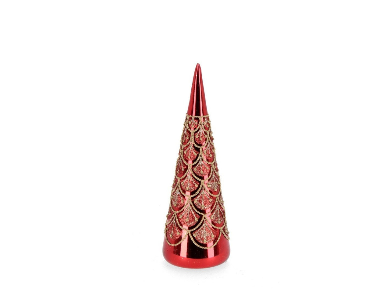 Pino decorativo stilizzato in vetro rosso e dorato 25 cm - Bizzotto