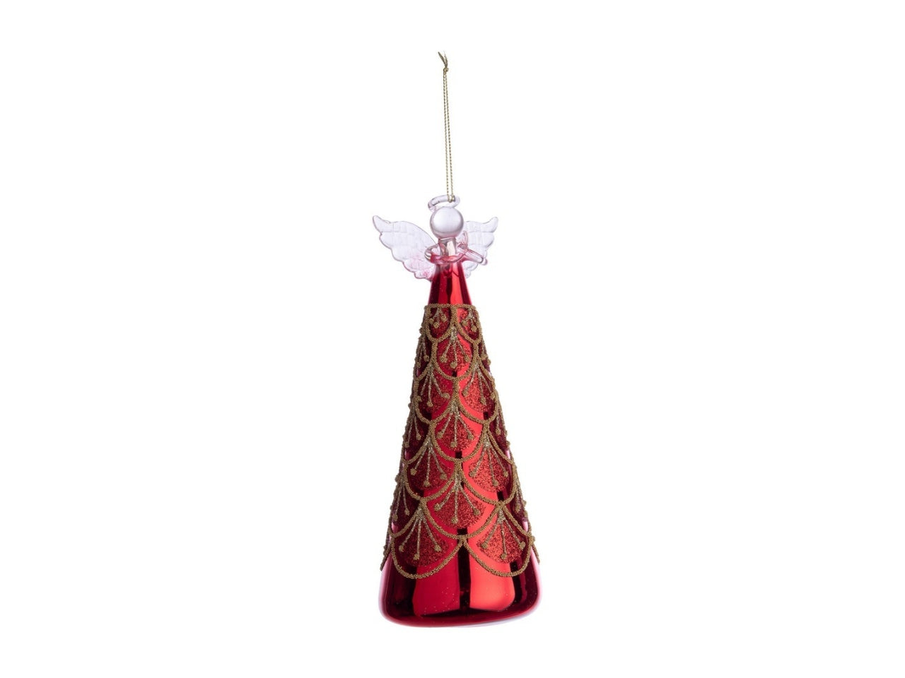 Pendente angelo natalizio in vetro rosso e dorato 8,3x21h cm - Bizzotto