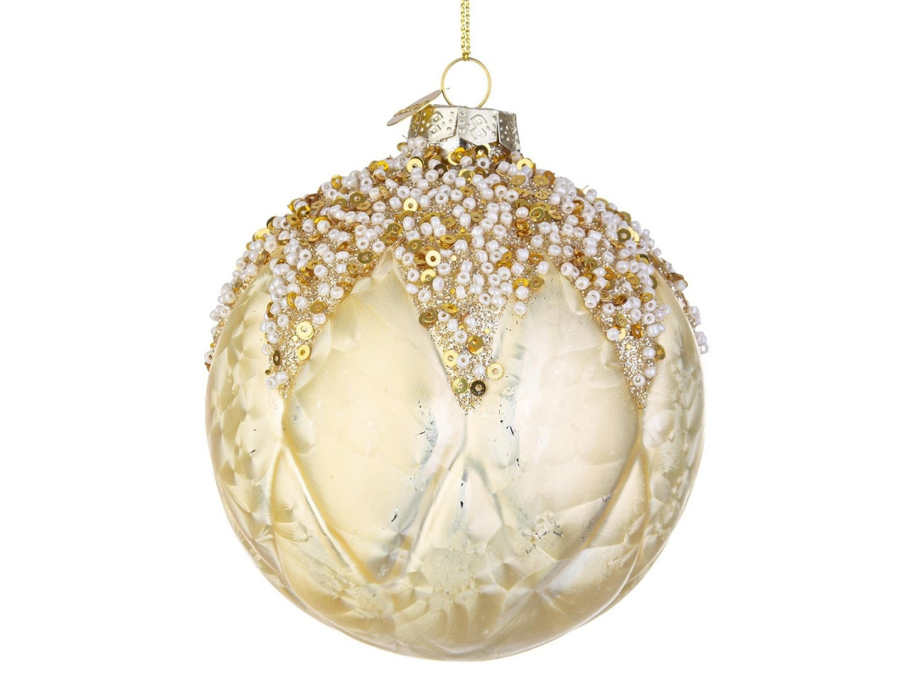 Palla di Natale in vetro champagne e dorato 10 cm - Bizzotto