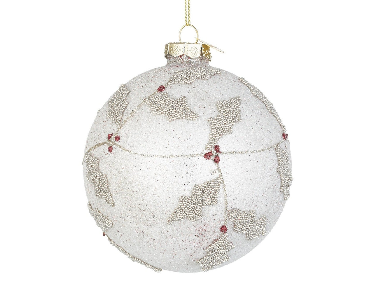 Palla di Natale in vetro bianco e champagne effetto frosted 10 cm - Bizzotto