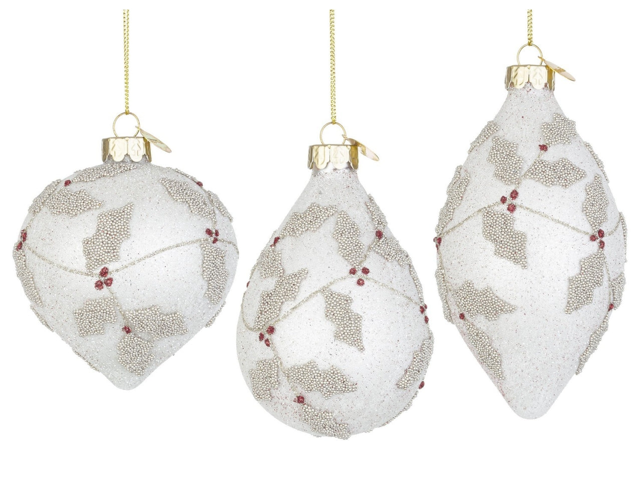 Pendente natalizio in vetro champagne e bianco 3 forme assortite - Bizzotto