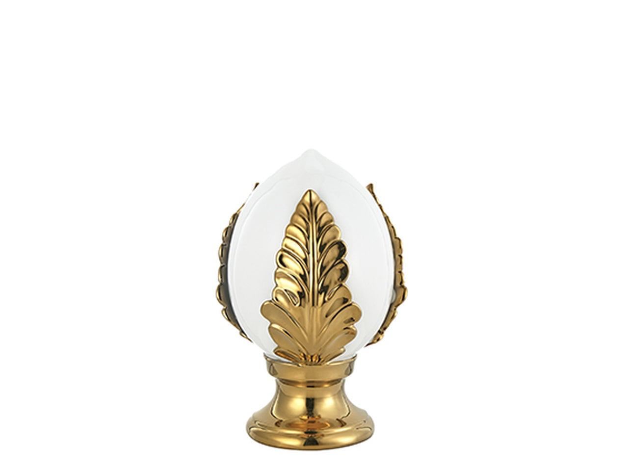 Pumo foglie oro bocciolo bianco con decorazione misura h.14cm in porcellana