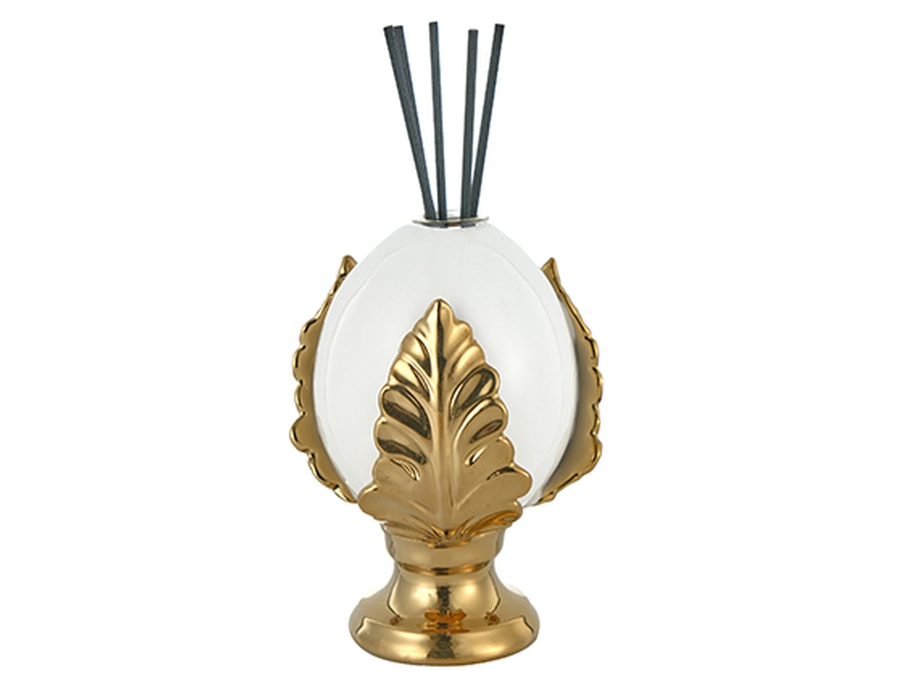 Pumo bianco con foglie oro profumatore con stecchini per essenze misura 8,5x8,5x14cm