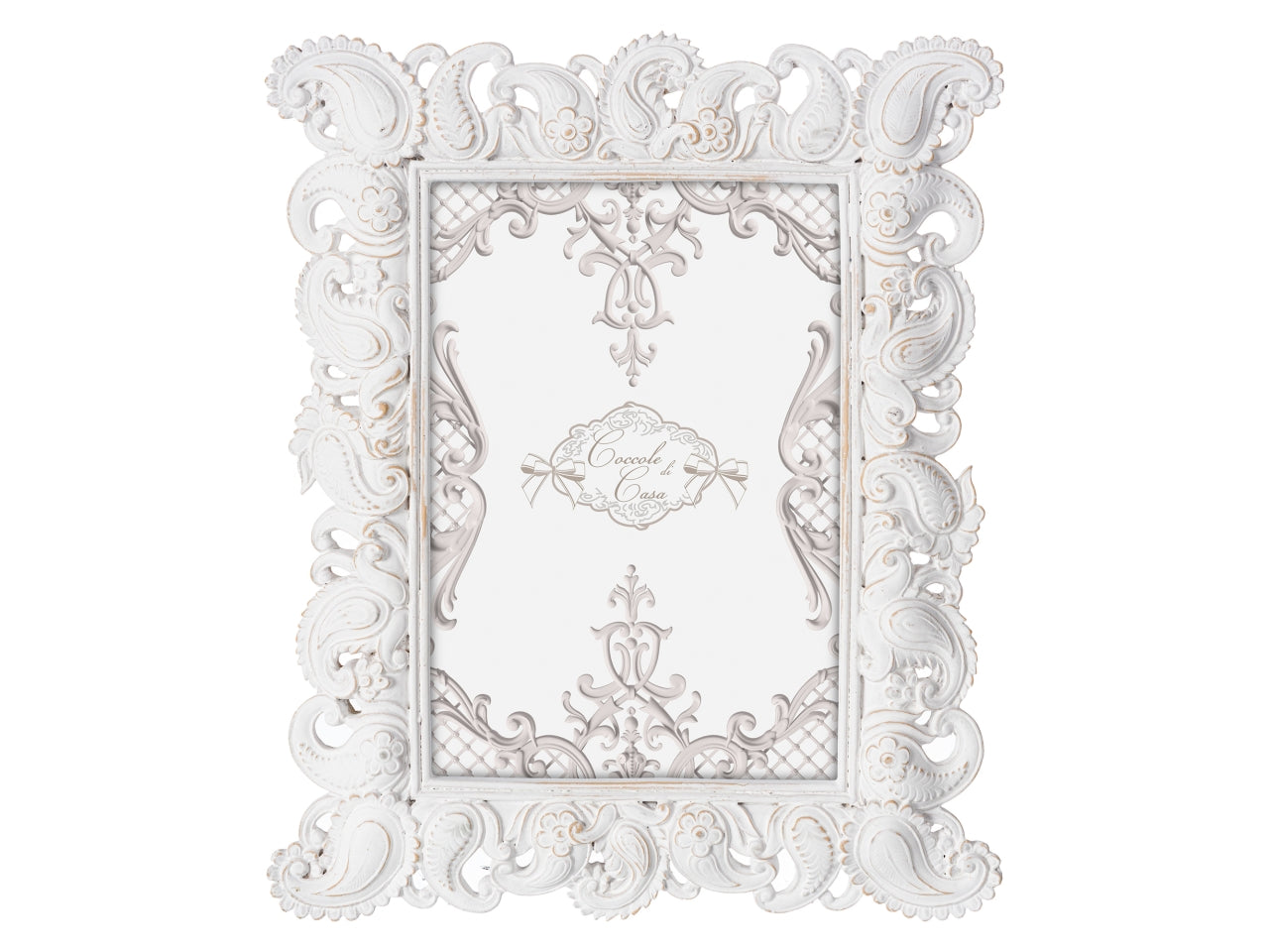 Cornice portafoto bomboniera in resina bianca shabby chic damask, finestra foto 20x25  cm  - Coccole di Casa