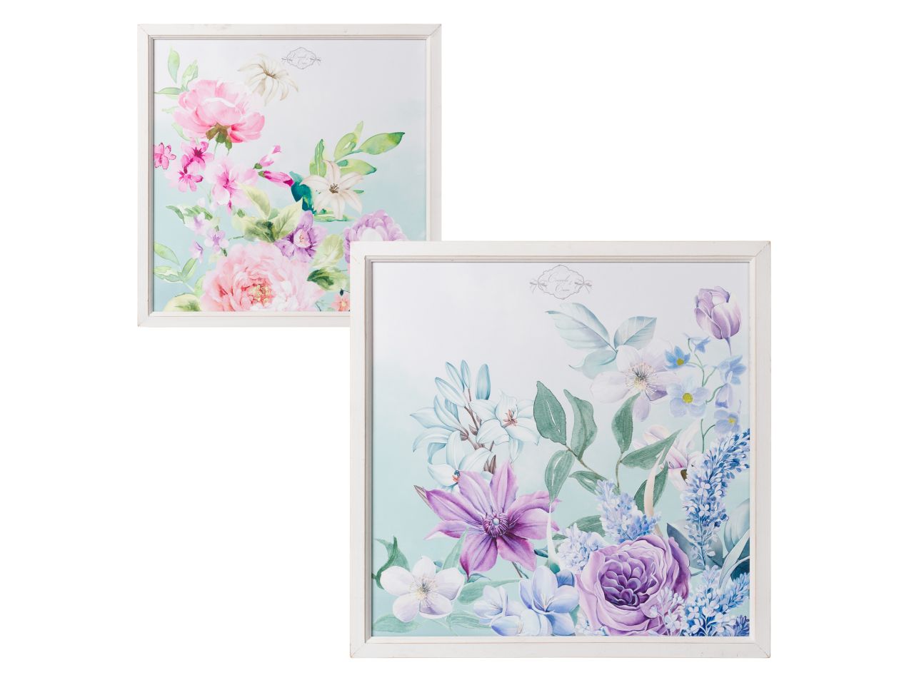 Quadro peonie cornice bianca 64x64cm in 2 assortimenti
