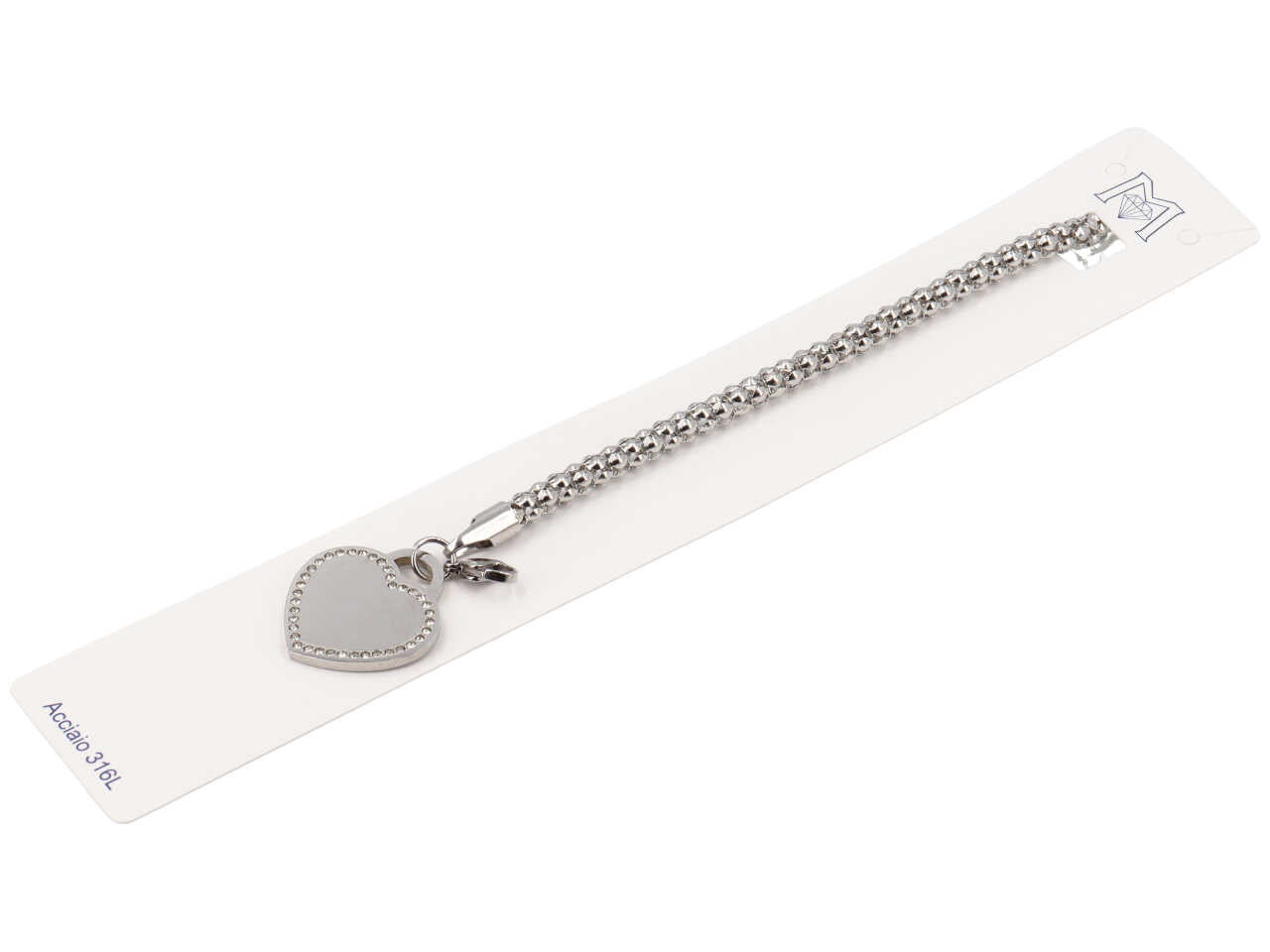 Bracciale con ciondolo a forma di cuore in acciaio